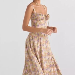 House of CB Peony print Carmen dress in S (Plus cup)